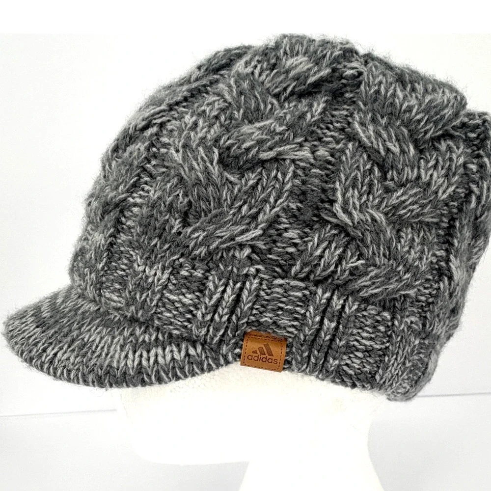 Adidas ClimaWarm Womens Cable Knit Visor Beanie Hat Lot Gray Ivory